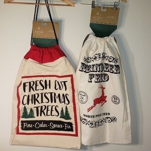 NWT - (Set of 2) XL Reusable Canvas Gift Sacks Bags - Double Sided Printing